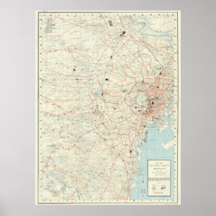 Poster Vintage Map of Tokyo Japan (1954)