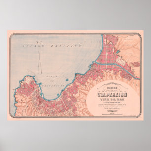 Poster Vintage Map of Valparaiso Chile (1895)