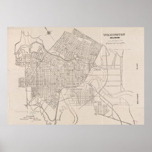 Poster Vintage Map of Wilmington Delaware (1921)