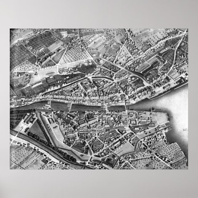 Poster Vintage Map of Zurich Switzerland (Devant)