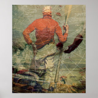 Poster Vintage marin Plongée Femme Mermaids Collage