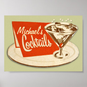 Poster vintage, Martini Cocktails en verre
