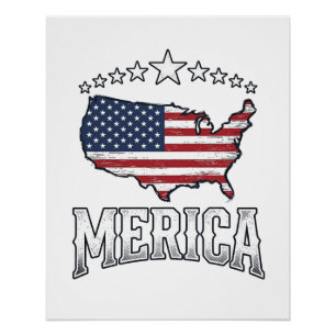 Poster Vintage Merica Patriote Drapeau Carte T-Shirt Desi