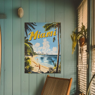 Poster Vintage Miami Floride Travel Wall