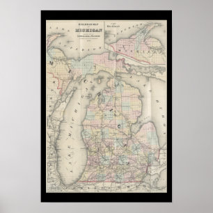 Poster Vintage Michigan Map