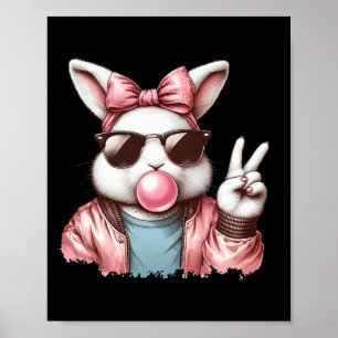 Poster Vintage Mignonne Bunny de Pâques Sungles soufflant