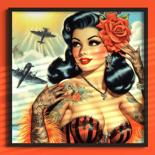 Poster Vintage mignonne fille de tatouage