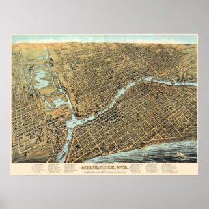 Poster Vintage Milwaukee Wis Map