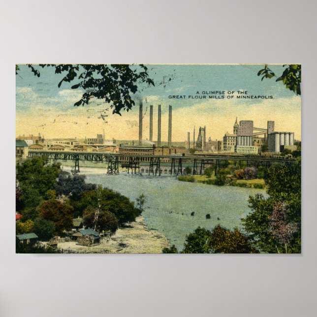Poster vintage Minneapolis Minnesota River Skyline (Devant)