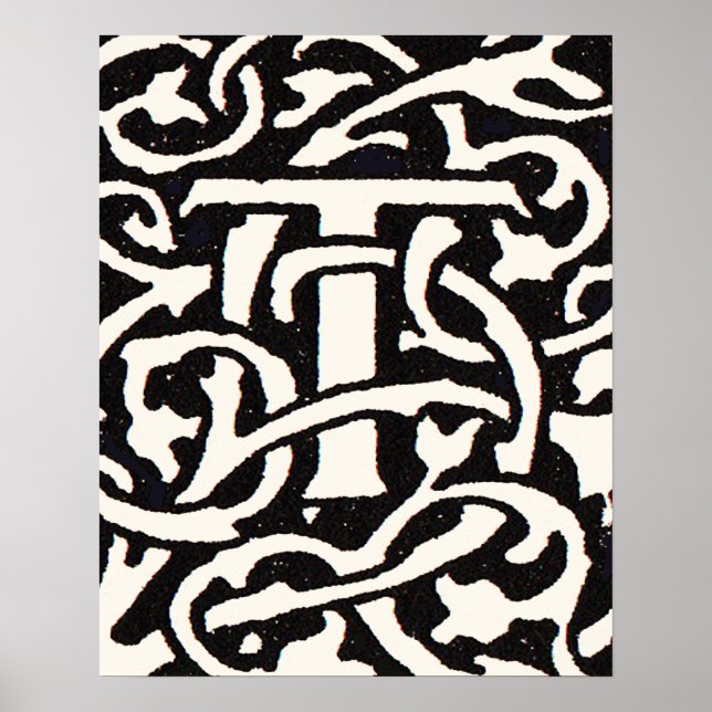Poster Vintage Monogram T Art Nouveau Letter (Devant)