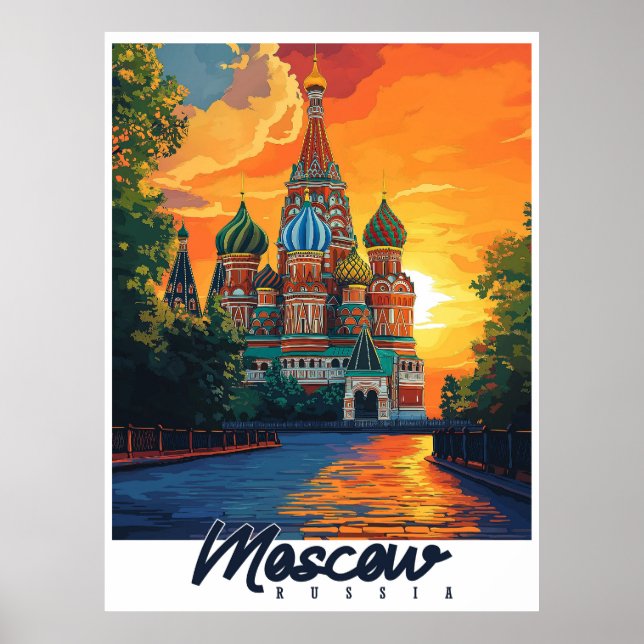 Poster Vintage Moscou, Russie Voyage (Devant)