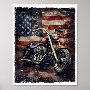 Poster Vintage Motorcycle USA Drapeau Retro Biker América