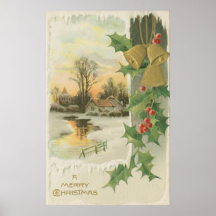 Poster Vintage Noël Matin Paysage hivernal