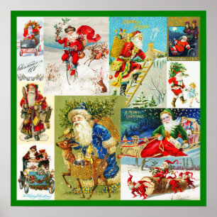 Poster Vintage Noël Père Noël Collage
