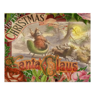 Poster Vintage Noël Père Noël Sleigh