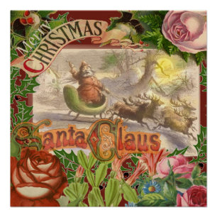 Poster Vintage Noël Père Noël Sleigh