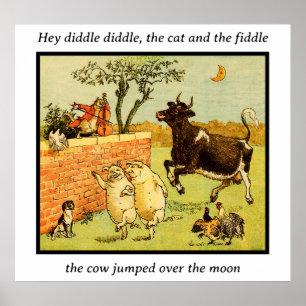 Poster Vintage Nursery Rhyme Art The Cat and Fiddle