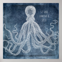Vintage Octopus Twilight Blue Watercolor quota