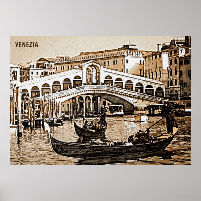 Poster Vintage Old Venice Rialto (Devant)