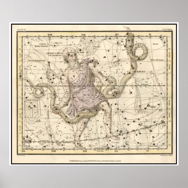 Poster Vintage Ophiuchus Constellation Zodiac Imprimer (Devant)