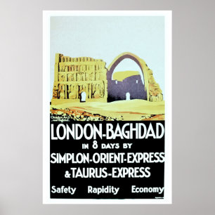 Poster Vintage Orient Express Londres Bagdad Voyage ad