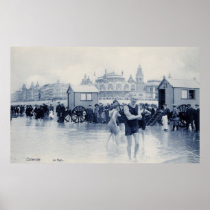 Poster Vintage Ostend Bathing Scene, casino in the back