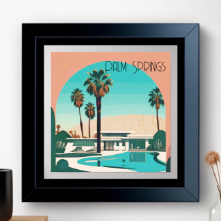 Poster Vintage Palm Springs Aquarelle Palmiers