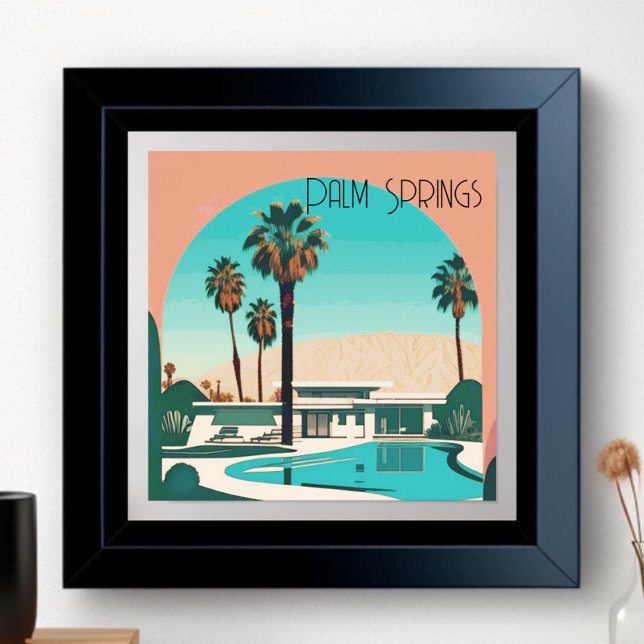 Poster Vintage Palm Springs Aquarelle Palmiers (Créateur téléchargé)