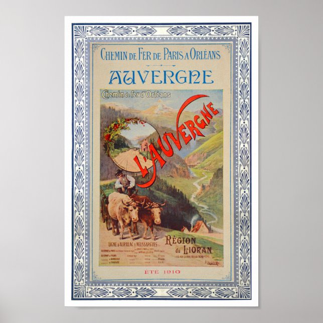 POSTER VINTAGE PARIS AUVERGNE FRANCE IMPRIMER (Devant)
