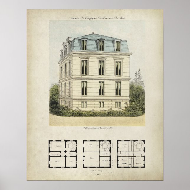 Poster Vintage Paris France Architecture Drawing no. 1 (Devant)