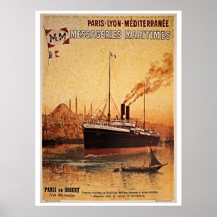 Poster Vintage Paris Lyon Méditerranée voyage par bateau