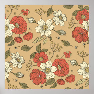 Poster Vintage pavot et fleur marguerite couture de jardi