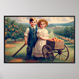 Poster vintage Peach Orchard Children