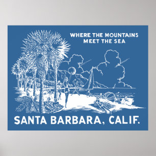 Poster Vintage Père Noël Barabara Californie