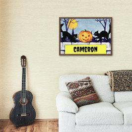 Poster Vintage Personnalisable Chat Citrouille Halloween