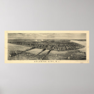 Poster Vintage Pictorial Map of Atlantic City