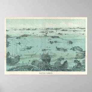 Poster Vintage Pictorial Map of Boston Harbor
