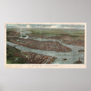 Poster Vintage Pictorial Map of New York City (1879) 3