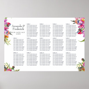 Poster Vintage Pink Peonies Wedding Seating Chart