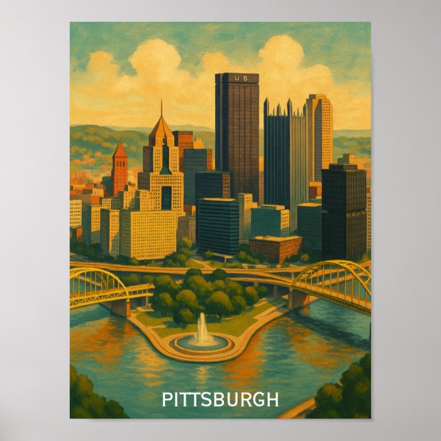 Poster Vintage Pittsburgh Pennsylvania Skyline (Devant)
