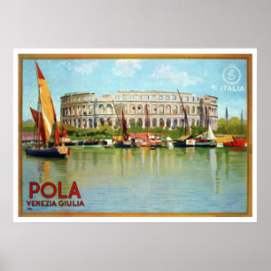 Poster Vintage Pola Pula roman theatre Italian travel