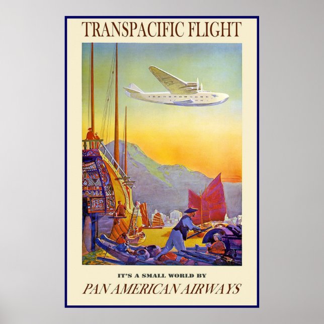 Poster vintage Print Transpacifique Flight Airways (Devant)