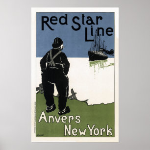 Poster Vintage Red Star Line Travel