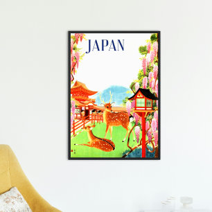Poster Vintage Retro 1930 Voyage Deer Temple Japon Asie