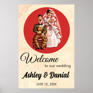 Poster Vintage Retro Bride Groom les années 50 Vieux Mari