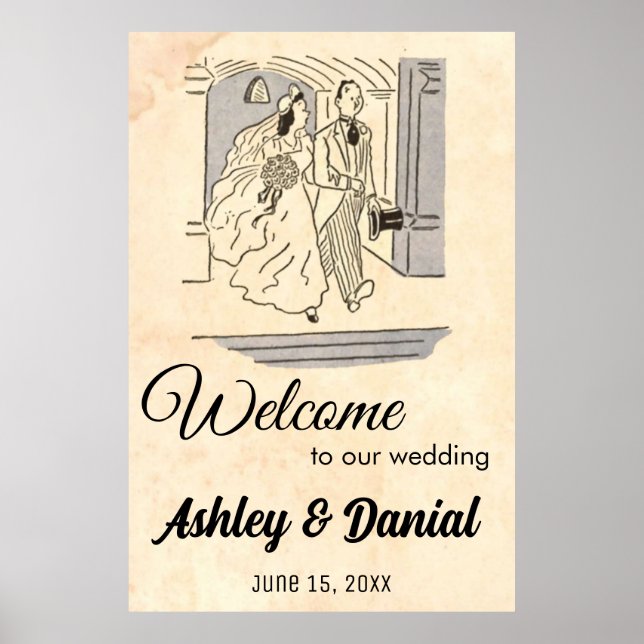 Poster Vintage Retro Bride Groom Rustique Mariage de bien (Devant)