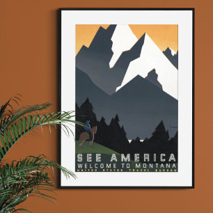 Poster Vintage Rétro Découvrez l'Amérique Bienvenue au Mo