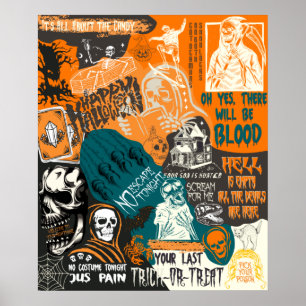 Poster Vintage Retro Halloween automne 90s Classic Collag