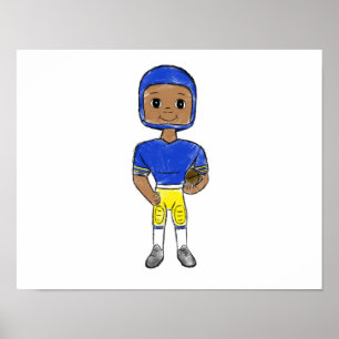 Poster vintage retro joueur de football bleu jaune simple