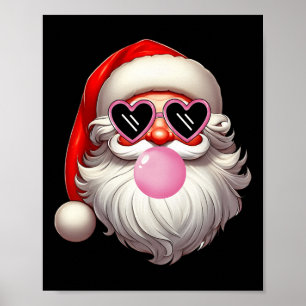 Poster Vintage Retro Père Noël de Noël bulle gomme rose C